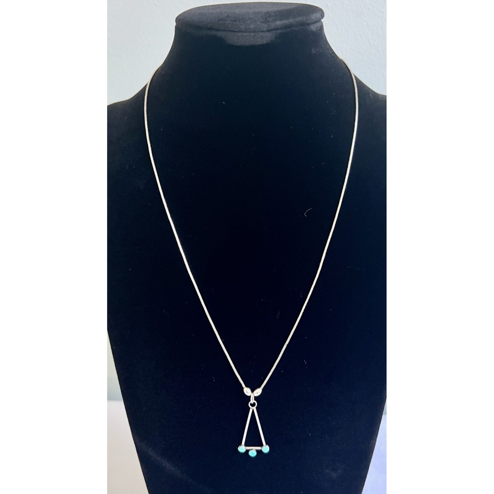 Dainty Liquid Silver Necklace with Turquoise Triangle Pendant 16"